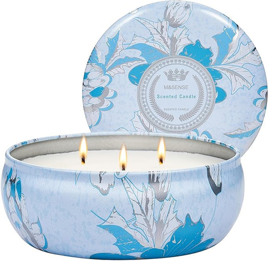 M&SENSE Ocean Waters Scented Candles 12oz, Large 3 Wick Soy Tin Candle, Over 40 Hour Burning Time, 100% Natural Vegan Wax Relaxing Aromatherapy Aesthetic Candle Gift for Women Men