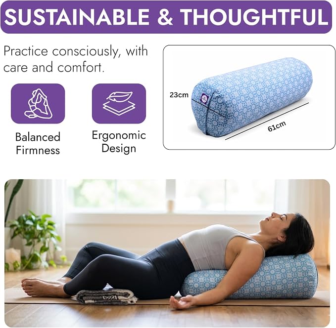 Yogikuti Iyengar Yoga Bolster for Restorative Yoga and Meditation – Lightweight Cotton Support Pillow with Handle for Easy Carry, Versatile for Pose Modification, Balance, Back Relief, and Relaxation