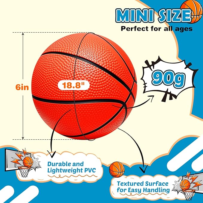 Iyoyo Mini Basketball Set - 5 Pack 6" Small Balls with Pump, Over The Door Mini Hoop Replacements, Toy for Toddlers, Kids, Teenagers, Pool, Indoors, Outdoors