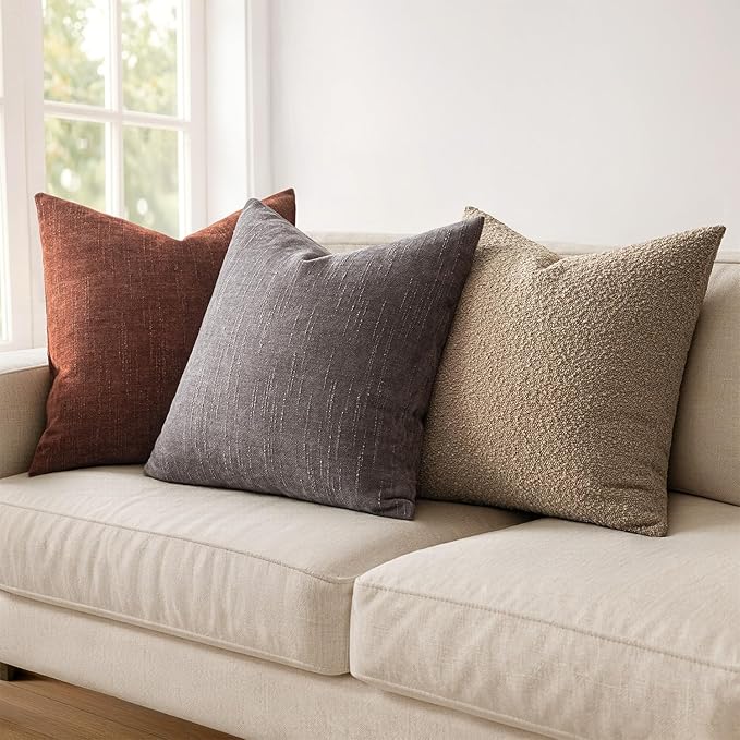 MIULEE Textured Chenille Throw Pillow Covers 18x18 Inch Charcoal Gray | Pack of 2 Decorative Soft Throw Pillows, Solid Textured Cushion Covers, Modern Home Decor for Couch Sofa Bedroom Living Room
