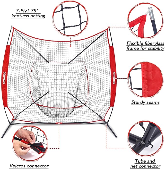 Baseball Softball Tee Batting Tee for Hitting T tee Ball Set Stand Baseball Softball Hitting Pitching Screen Net for Kids Teens Batting Net Set Training Equipment W/Carry Bag for Outdoor