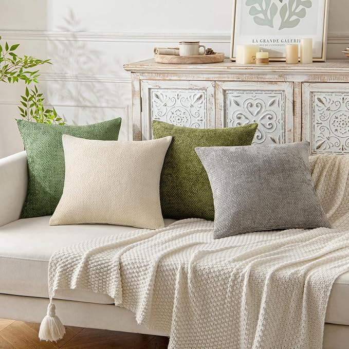 MIULEE Decorative Couch Throw Pillow Covers 18x18 Inch Sage Green 2 Pack | Modern Boho Accent, Soft Chenille Pillow Covers, Farmhouse Cushion Cases for Home Decor Bed Sofa Living Room