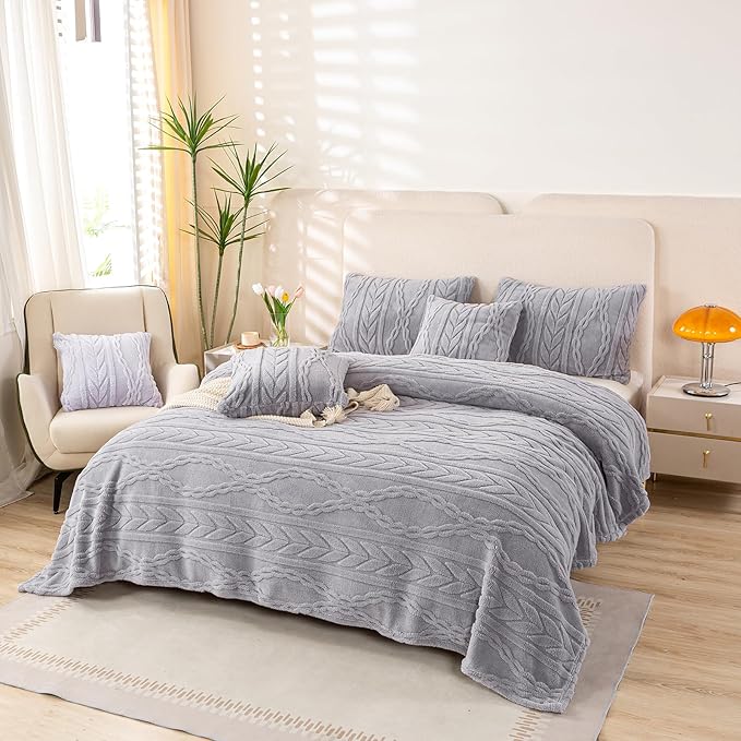 YUSOKI Sherpa Fleece Twin XL Size Blanket, Light Grey, 65"x90" | 3D Stylish Design,320GSM, Non-Shedding, Lightweight for All Season Use, stays fluffy after repeated washes, Perfect Gifts