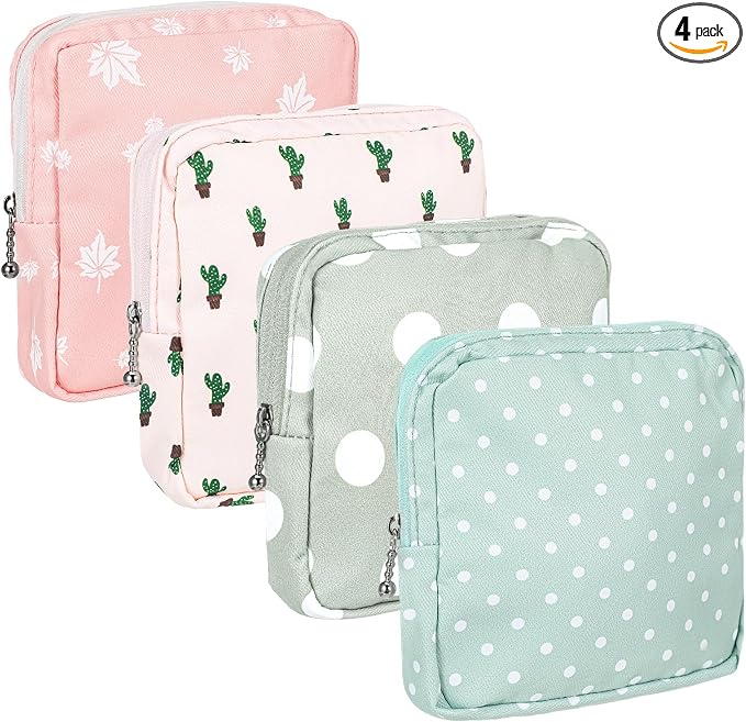 Sanitary Napkin Storage Bag, 4 Pcs Period Bag for Women Portable Period Pouch Small Discreet Menstrual Pad Bags Cute Feminine Pads Period-Kits Menstrual Cup Pouches Tampon Holder for Purse