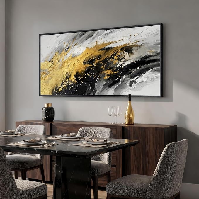 Large Framed Black and White Gold Abstract Wall Art, Modern Vertical Canvas Prints Paintings Artwork for Walls, Contemporary Pictures Wall Decor for Hallway Living Room Dining Room Entryway, 30x60 In