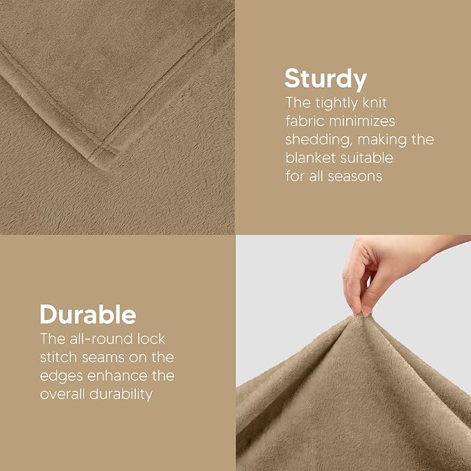 Utopia Bedding Ultra Soft Fleece Bed Blanket Queen Size Camel (90x90 Inch) | Microfiber Plush Warm Lightweight Breathable Cozy Blanket Anti-Static, All Season Use, Gift for Women and Men