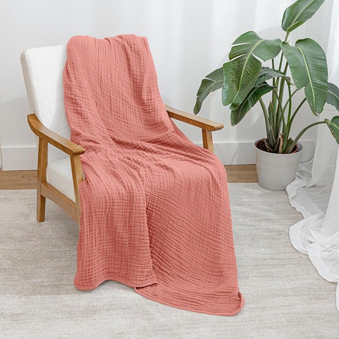 Comfy Cubs Adult Muslin Blanket 50x60” Throw Swaddle Blankets, Dusty Rose | 6 Layer Soft, Breathable & Lightweight Muslin Adult Blanket - Machine Washable & Designed in the US Bedding for All Seasons