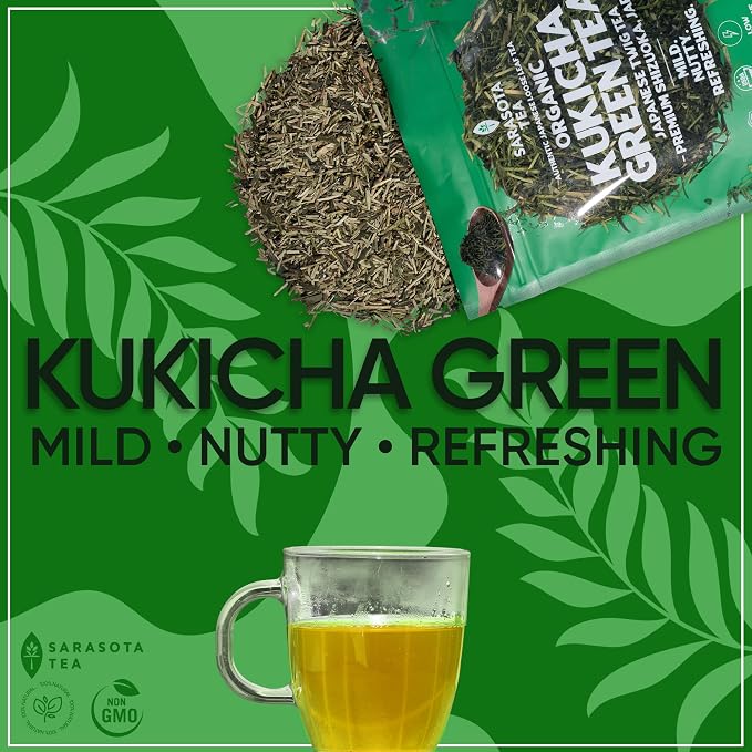 Kukicha Green Tea Loose Leaf | Japanese Twig & Leaf Green Tea | Low Caffeine | Smooth & Nutty Flavor | 4.4 oz Bulk Bag | Antioxidant Rich | Hot or Iced | Non-GMO