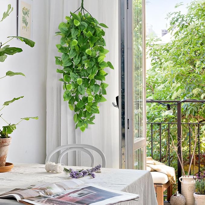 Waipfaru Fake Hanging Plants, 8Pcs Faux Ivy Pothos Vines Greenery | UV Resistant Faux Outdoor Plants Ivy Vines for Modern Boho Patio Outdoor Indoor Party Wall Porch Gazebo Aesthetic Decor