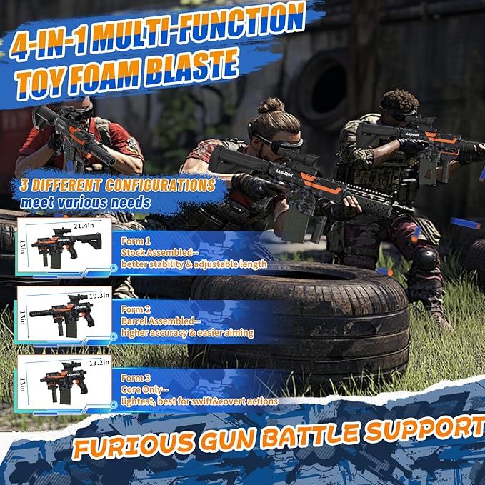 Automatic Toy Foam Blaster with Scope, Electric Toy Gun Dart Blaster with 120 Foam Darts for Nerf Guns, IR, Flashlight, Goggles, Air Pocket Technology Outdoor Shooting Game Kids Toys for 8-12 -Black
