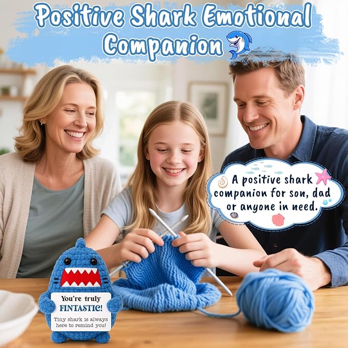 Positive Crochet Animals Shark Birthday Gifts for Men Women Christmas Stuffers Emotional Inspirational Motivational Appreciation Support Gifts for Friends Teens Coworkers Boss Brother Dad Boyfriend
