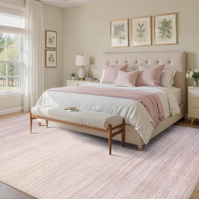 UERMEI 10x14 Washable Area Rug - Neutral Modern Abstract Living Room Rugs, Non-Slip Soft Large Indoor Floor Carpet for Bedroom Home Office & Under Dining Table Decor, Soft Pink