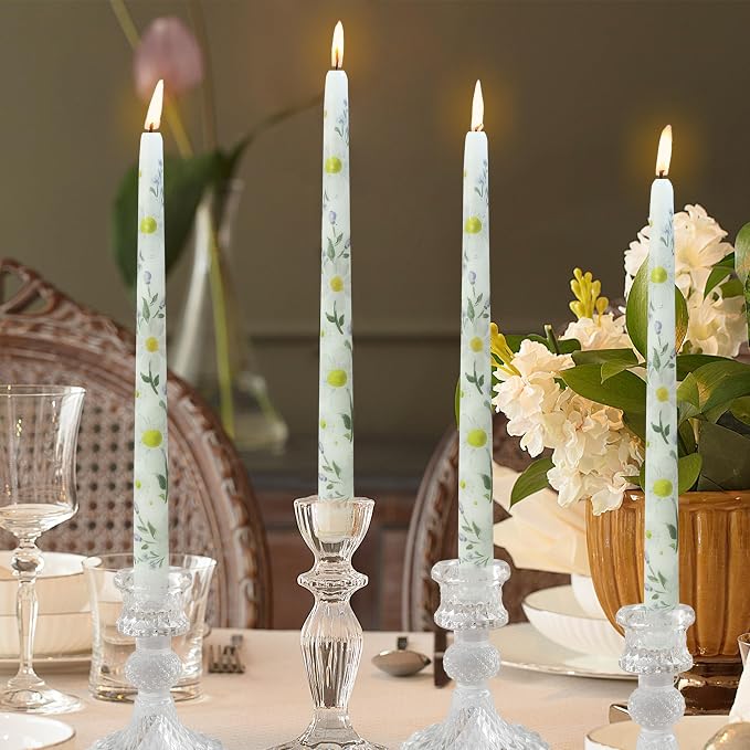 Daisy Printed Taper Candles Smokeless- 4 pcs Handmade White Taper Candle - Dripless Uncented Candle 10 inches Long Flower Printed Tapered Candles for Home Party Wedding Restaurant Holiday Decor