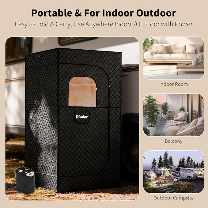 Sauna Box - Portable Sauna for Home with Upgraded 3L 1500W Steamer, Folding Chair and Non-Slip Mat for Relaxation Spa, 5-Layer Waterproof and Insulated Steam Tent, 3x3x6ft, Larger (Black)