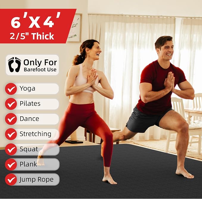 Extra Large Yoga Mat – 72"x48" or 78"x57", 1/4"–1/2" Thick Mat for Women & Men, TPE Non-Slip Pilates Mat for Home Gym, Yoga, Stretching, Meditation