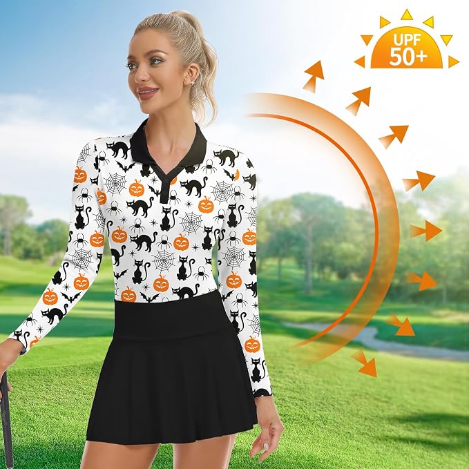 Soneven Womens Golf Shirts Moisture Wicking V Neck Long Sleeve Polo Shirts Collared Tops
