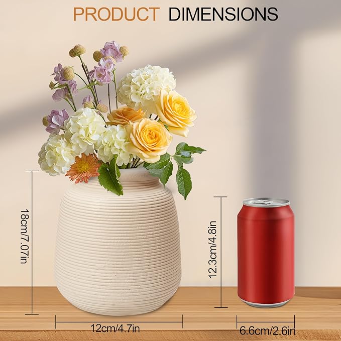 Ceramic Vase Set of 2, 7.1" Handcrafted Rustic Flower Vases for Modern Home Decor, Boho Farmhouse Decorative Vases for Living Room, Table, Shelf, Ideal Gift for Mother's Day, Birthday, Housewarming
