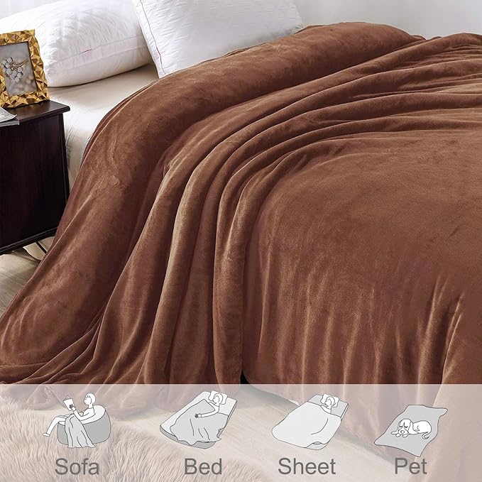 Exclusivo Mezcla Soft Large Fleece Throw Blanket for Couch, Brown | 50x70 Inches, Double-Sided Brushed Flannel, Lightweight Plush Cozy Blanket for Home Decor, All Season, Machine Washable