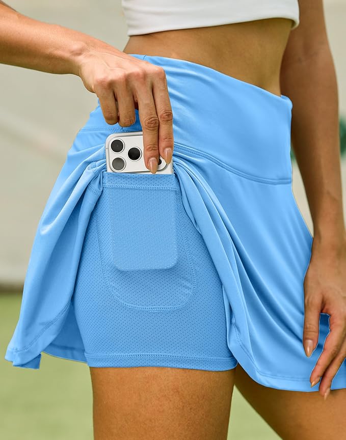 Pleated Tennis Skirt with 4 Pockets | 14", 3.5" High Waisted, Soft, Lightweight, Mesh Built-in Shorts, Dressy, Casual, Athletic, Golf, Skort for Women