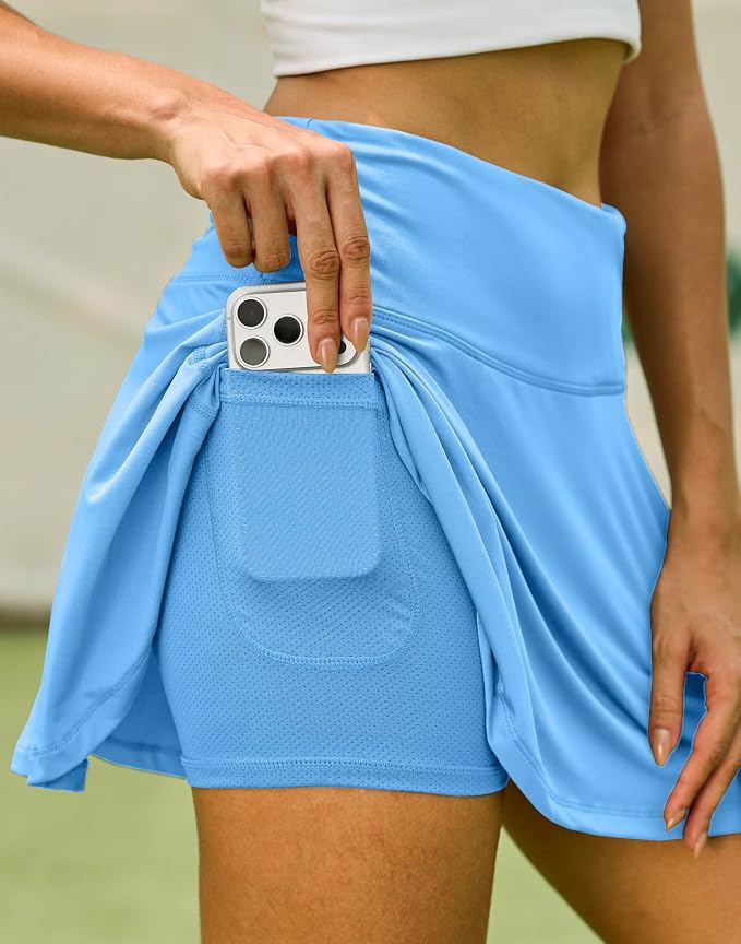 Pleated Tennis Skirt with 4 Pockets | 14", 3.5" High Waisted, Soft, Lightweight, Mesh Built-in Shorts, Dressy, Casual, Athletic, Golf, Skort for Women