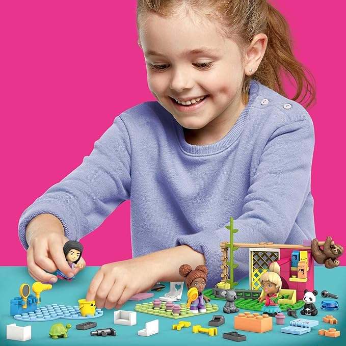 MEGA Construx Barbie Kids Building Blocks Toy Set, Animal Grooming Station with 97 Pieces, 3 Micro-Dolls, Barbie Pets and Accessories, Ages 4+ Years