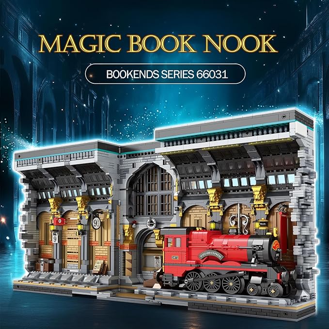 Magic Train Booknook Building Set with Lights, Creative Bookends Building Kit 66031, Bookshelf Home Decor, 2795 PCS Book Nook Model Toy Kit, Gift for Teens 14+ and Adults