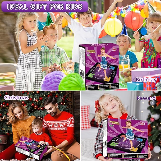 Ysityum Kids Dance Mat Toy with 2 Gesture-Sensing Wristbands - Wireless Bluetooth Light-Up 6-Key Electronic Dance Pad, 6 Games & Music Modes, Birthday Gift for Girls Boys