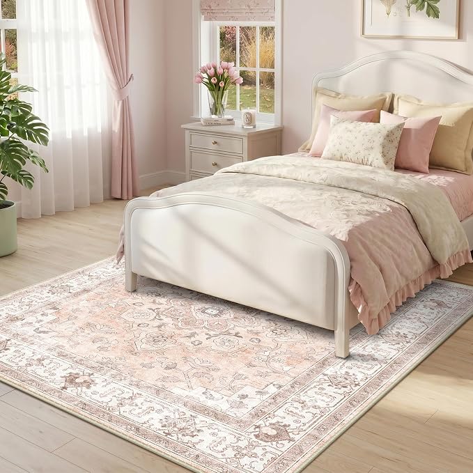 CAPALOCA Square 5ft Washable Nursery Girls Low Pile Area Rug Pink | Non-Slip Soft Rugs for Bedroom Kids Playroom Living Room, Print Pattern Water Repellent Carpet Indoor Decor