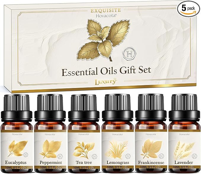 Essential Oil Set, Premium Fragrance Oils for Diffuser & Aromatherapy, Candle, Soap Making, Humidifiers, Scents Blends Included Frankincense,Lavender,Eucalyptus, Lemongrass,Peppermint,Tea Tree, 6x10ML