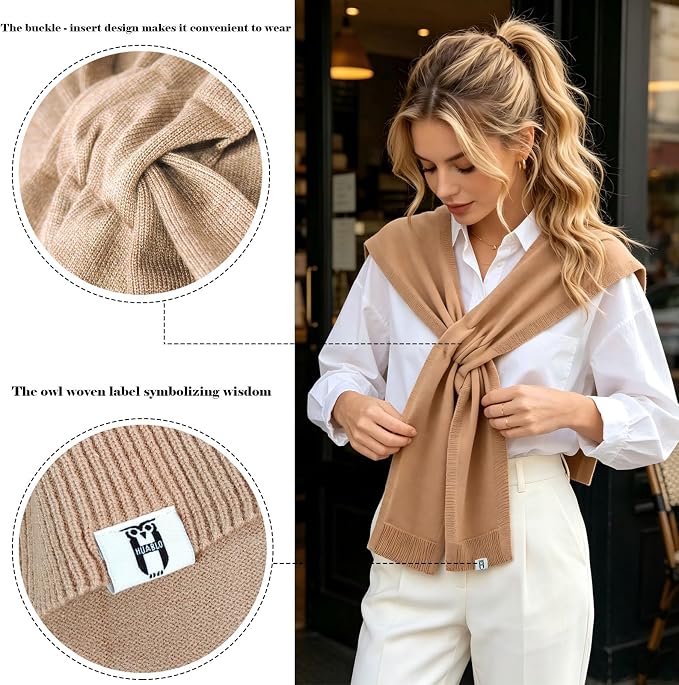 huablo Women's Fashion Knitted Shawl - Khaki Sweater Shawl for Air-Conditioned Rooms