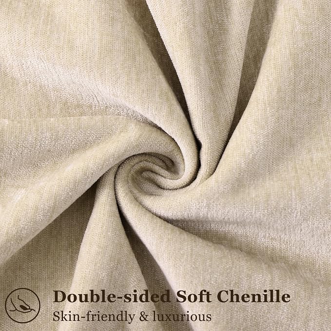 decorUhome Spring Couch Throw Pillow Covers 18x18 Set of 2, Decorative Soft Velvet Neutral Chenille Pillow Covers with Elegant Design for Sofa Bed Living Room Home Decor, Beige (Pack of 2)