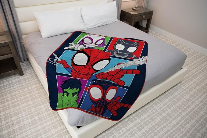 Marvel Spidey and His Amazing Friends Spiderman Kids Fleece Blanket 46x60 | Super Soft Microfiber Spiderman Throw, Lightweight Machine Washable, Miles Morales Ghost-Spider Hulk (Officially Licensed)