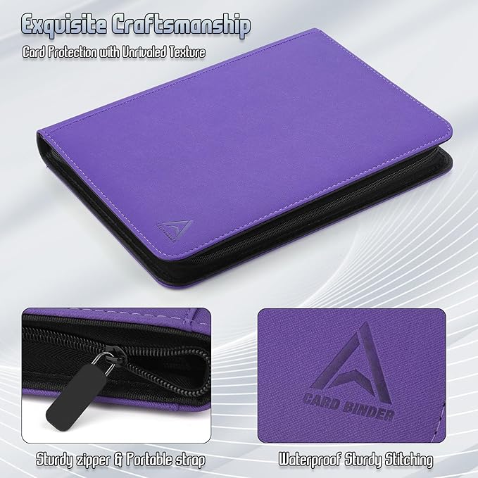 Arkeiliy Card Binder 9 Pocket, Double Sided Pockets Trading Card Binder with 30 Sleeves, Premium Zip Trading Card Holder Collector Album Holds 540 MTG (Purple)