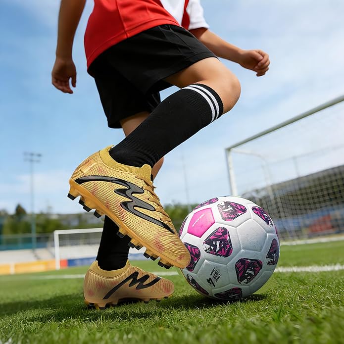 brooman Kids Firm Ground Soccer Cleats Boys Girls Football Shoes with Shin Guards and Soccer Socks