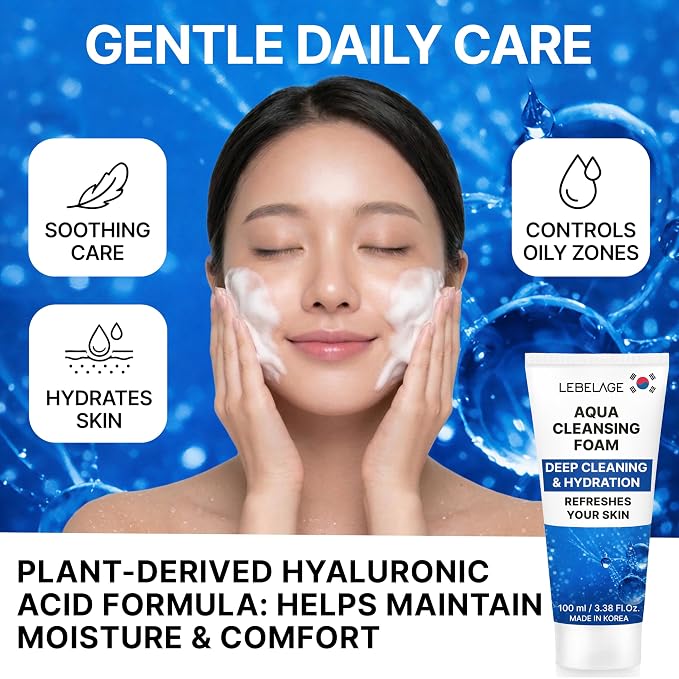 LEBELAGE Korean Aqua Facial Cleanser 3.38 oz | Cleansing Foam Face Wash | Low pH Gentle Hydrating Daily Facial Cleanser Sensitive Skin | Deep Cleansing Foaming Cleanser, Pore Care-All Skin Types
