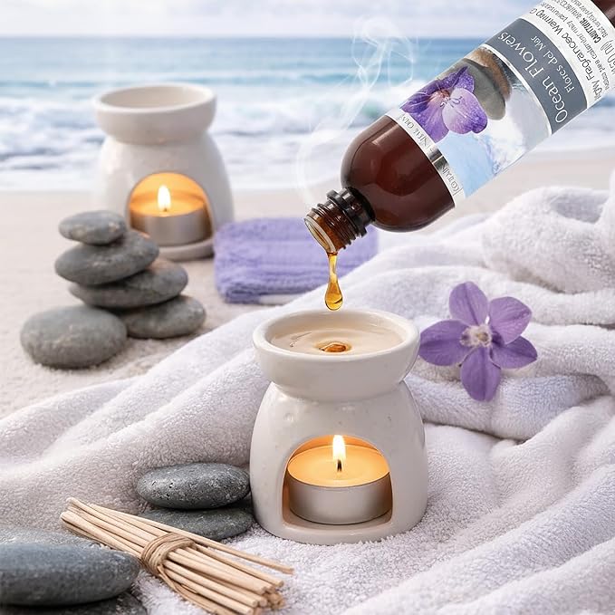 Hosley Set of 2 Ocean Flowers Fragrance Warming Oils 5 Ounce. Ideal Gift for Weddings spa Reiki Meditation Bathroom Settings. P1