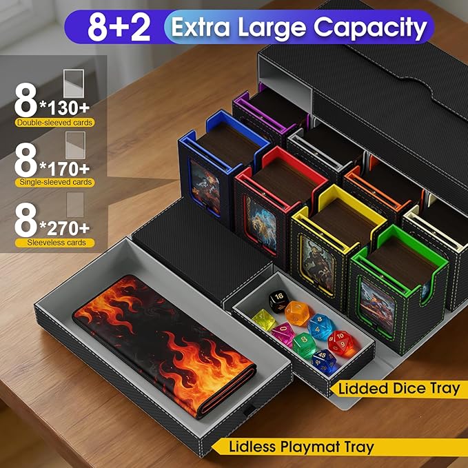 Cortile MTG Deck Box with Playmat Storage Box, Commander Deck Box with 8-Deck Modular Card Case & Dice Tray Hold 1040+ Double-Sleeved Cards, Strong Magnetic Card Deck Case for TCG/EDH, Multicolour