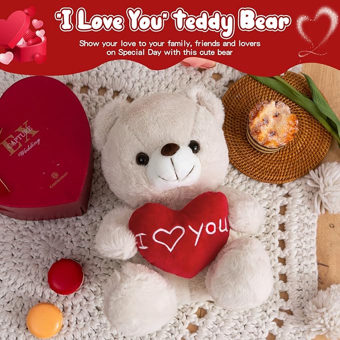 I Love You Teddy Bear for Girlfriend Stuffed Animals Cute Stuffed Teddy Bears for Girls Stuffed Bear Plush Toys Brown Teddy Bear Stuffed Animal Plushies, 12 Inch Bear Plushie Toy Animals