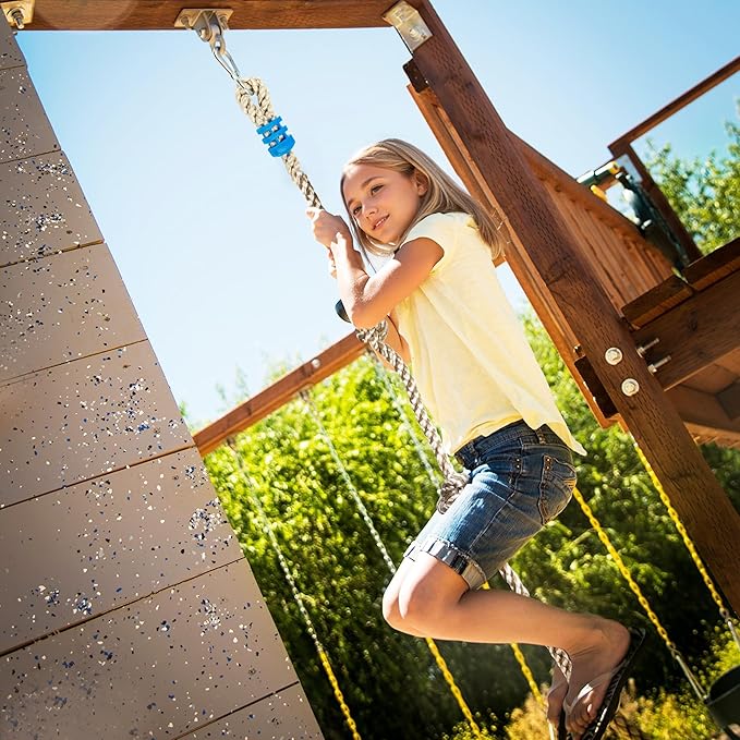 Climbing Rope for Kids, 8.2 FT Long with 4 Knotted Steps, Playground Accessories, Rope Swing for Obstacle Course, Treehouse Swingset Accessories Training for Kids Outdoor（Grey）
