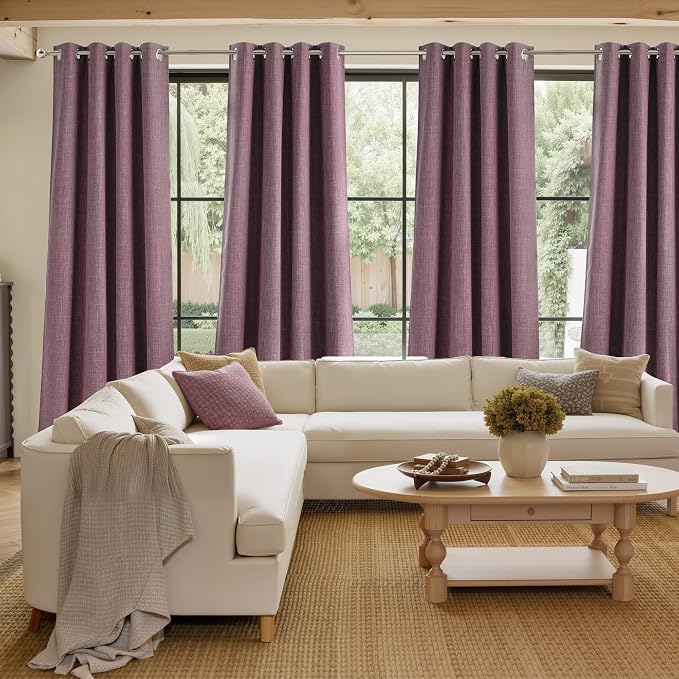 NICETOWN Short Faux Linen Greyish Purple Blackout Curtains 63 inches Long for Kitchen - Privacy Panels for Living Room Bedroom, Modern Farmhouse Style Easy Care Grommet Top, 2 Panels, W42 by L63
