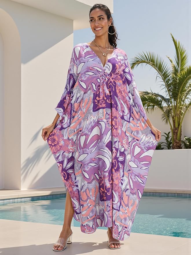 Mumu Dresses for Women Plus Size, Bohemian Kaftan Beach Cover Up Long Maxi Nightgown Soft Loungewear