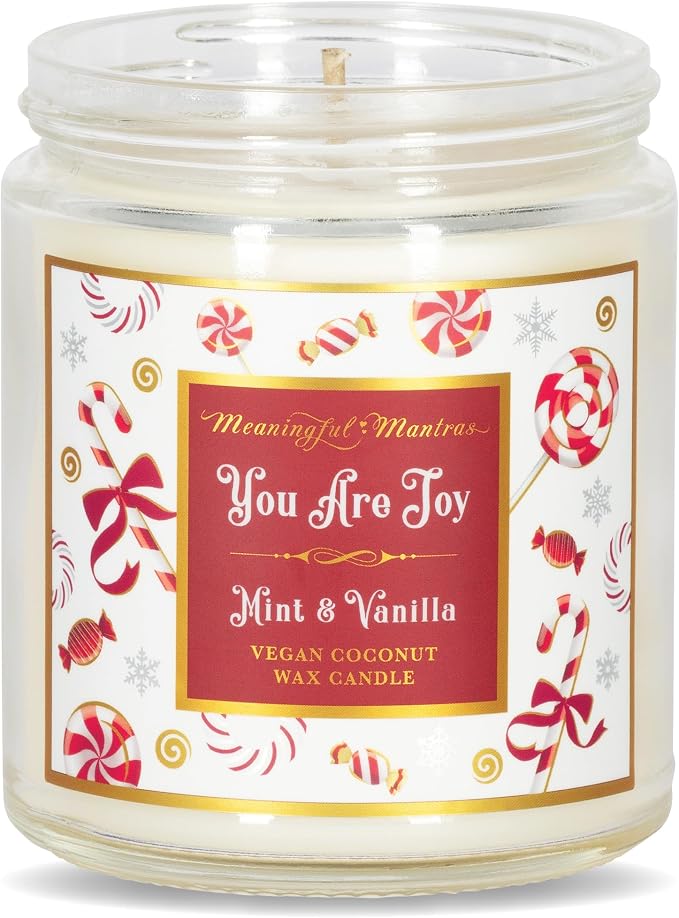 Holiday Mint & Vanilla Candy Cane 8oz Aromatherapy Candle You are Joy | Real Essential Oils | Coconut Wax