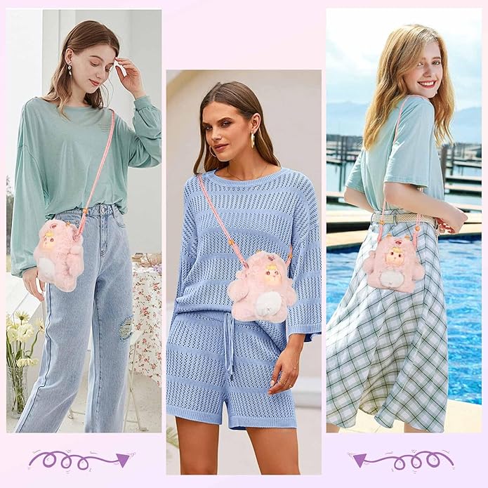 9inch Plush Bag Collection Crossbody Bags, Cute Girl Purses Fun & Unique Handbag Plush Shoulder Bag with Strap, Pockets
