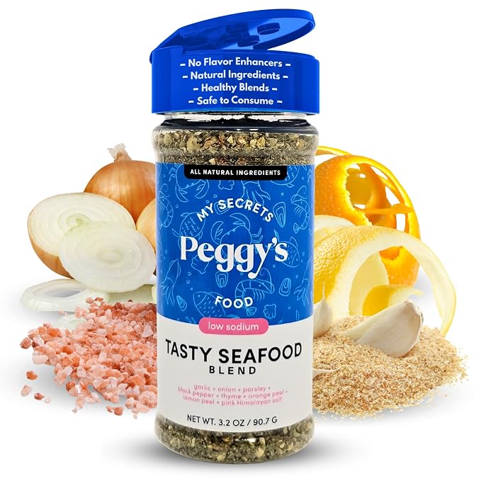 My Secrets Peggy's Food Tasty Seafood Blend - Premium Gourmet Seasoning with Himalayan Pink Salt - Zesty Spice Mix for Grilling, Roasting, and Frying Fish, Shrimp, and Shellfish - 3.2 oz