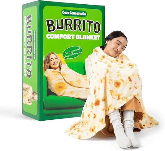 Cozy Concepts Co. Burrito Comfort Blanket by Relatable, Super Soft Plush Throw for Teens and Kids, A Cozy Dorm Room Essential, Fun Back to School Stuff & Perfect Comfort Gift for Students