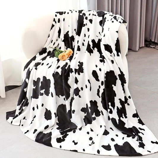 Cow Print Blanket Soft Black and White Fleece Throw Warm Cozy Lightweight Couch Blanket Cute Cow Stuff Gifts for Women Girls Kids Mom Teens Boys