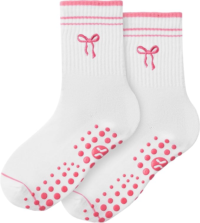 COOLMATE Pilates Socks with Grips for Women, Yoga Socks, Crew Non Slip Women for Barre, Pilates Gifts for Women