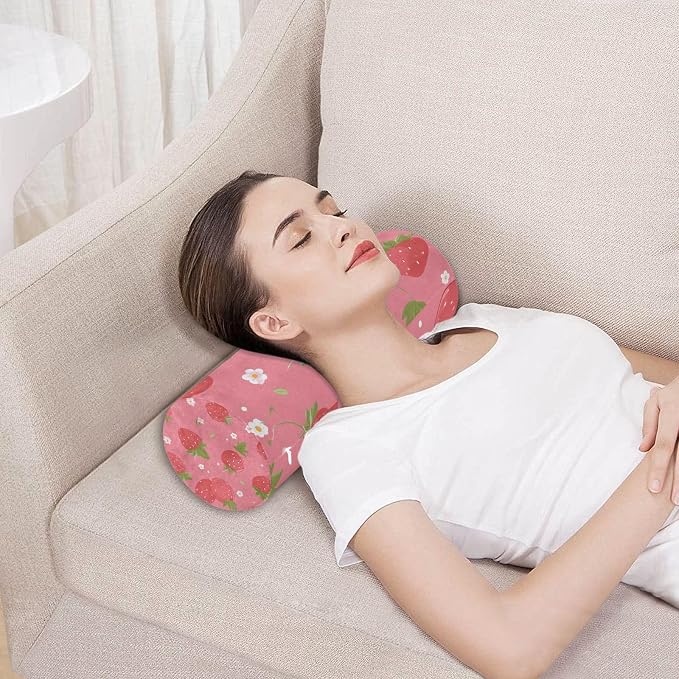 Neck Roll Pillow Bolster Pillows Round Health Memory Foam Long Cervical Cylinder Body Removable Washable Cover Bed Legs Back Yoga Pink Strawberry