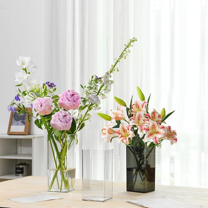 Acrylic Square Flower Vase, Non-breakable Vase, 4" x 4" x 8" Tall Clear Vases for Flower, Large Cube Floral Plant Container, Planter Terrarium for Wedding Party Event, Home Office Decor