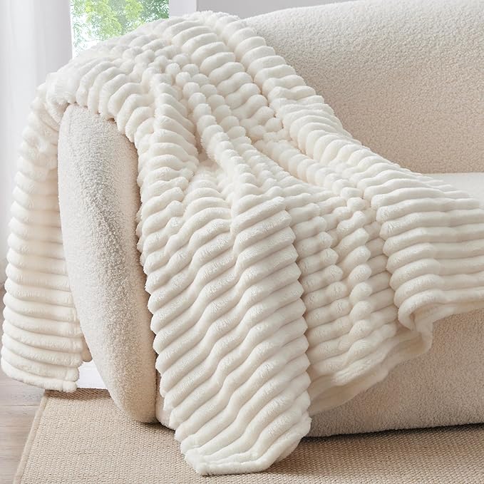 BEDELITE Ribbed Twin Blanket for Couch & Bed, Cream, 60"x80" | Ultra-Soft Plush Fleece, Cozy, Warm Yet Lightweight, Ribbed Texture, Home Decor, Machine Washable, Giftable, All-Season Use